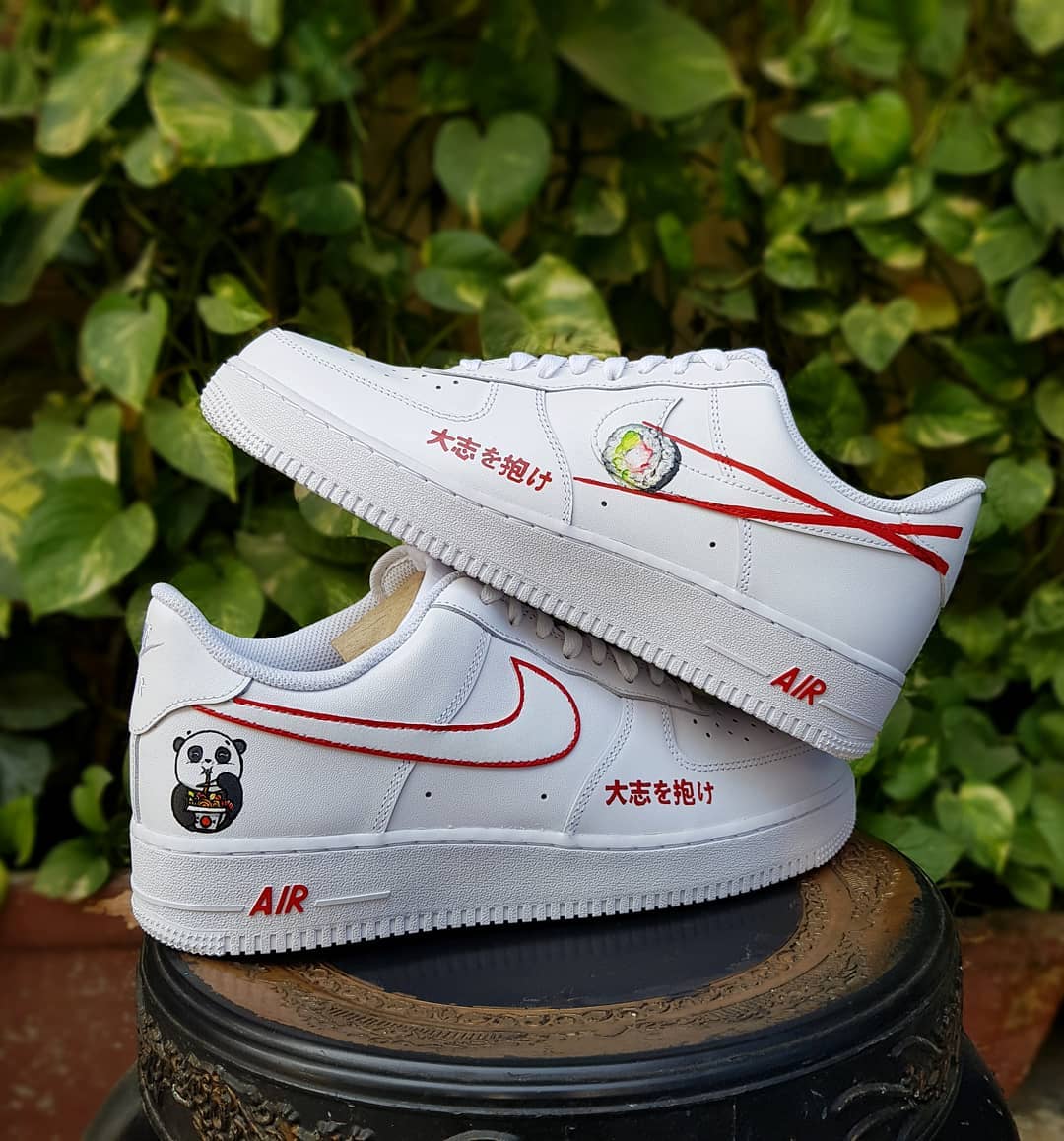 Food Sushi Chopstick Panda Red Black Custom Air Force 1