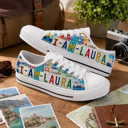 Laura License Plate Low Top Shoes – Personalized Custom Name Gift