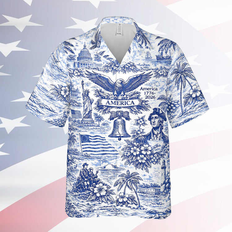 250 Years of America Hawaiian Shirt 1776–2026 | Vintage Patriotic AOP Hawaii Shirt | 4th of July Shirt