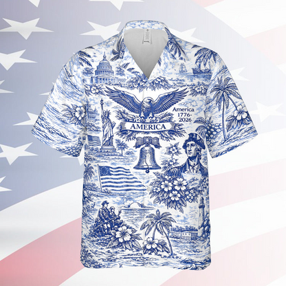 250 Years of America Hawaiian Shirt 1776–2026 | Vintage Patriotic AOP Hawaii Shirt | 4th of July Shirt