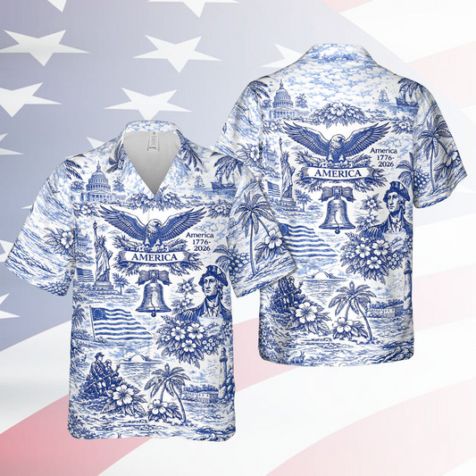 250 Years of America Hawaiian Shirt 1776–2026 | Vintage Patriotic AOP Hawaii Shirt | 4th of July Shirt