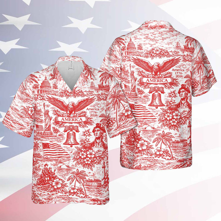 250 Years of America Hawaiian Shirt 1776–2026 | Vintage Patriotic AOP Hawaii Shirt | 4th of July Shirt