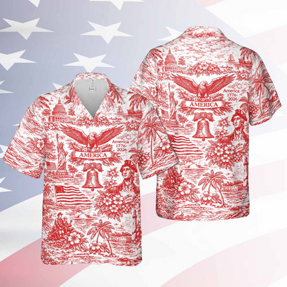 250 Years of America Hawaiian Shirt 1776–2026 | Vintage Patriotic AOP Hawaii Shirt | 4th of July Shirt