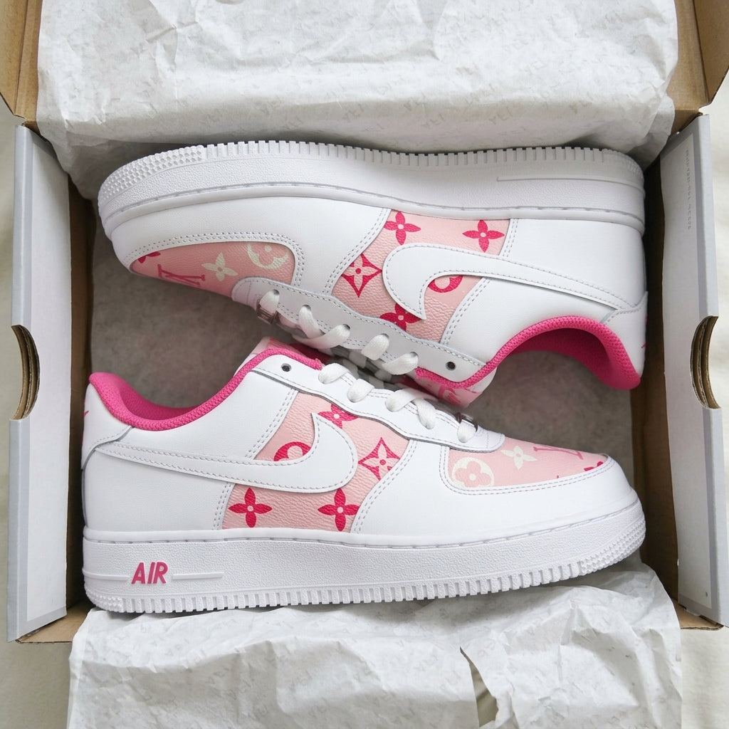 Pink Monogram L V Inspired Custom Air Force 1 Sneakers