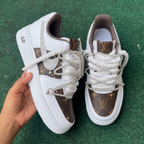 Brown Monogram Print Rhinestones Thick Laces Custom Air Force 1 LV inspired Sneakers