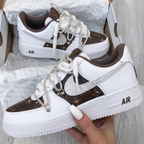 Brown Monogram Print Rhinestones Thick Laces Custom Air Force 1 LV inspired Sneakers