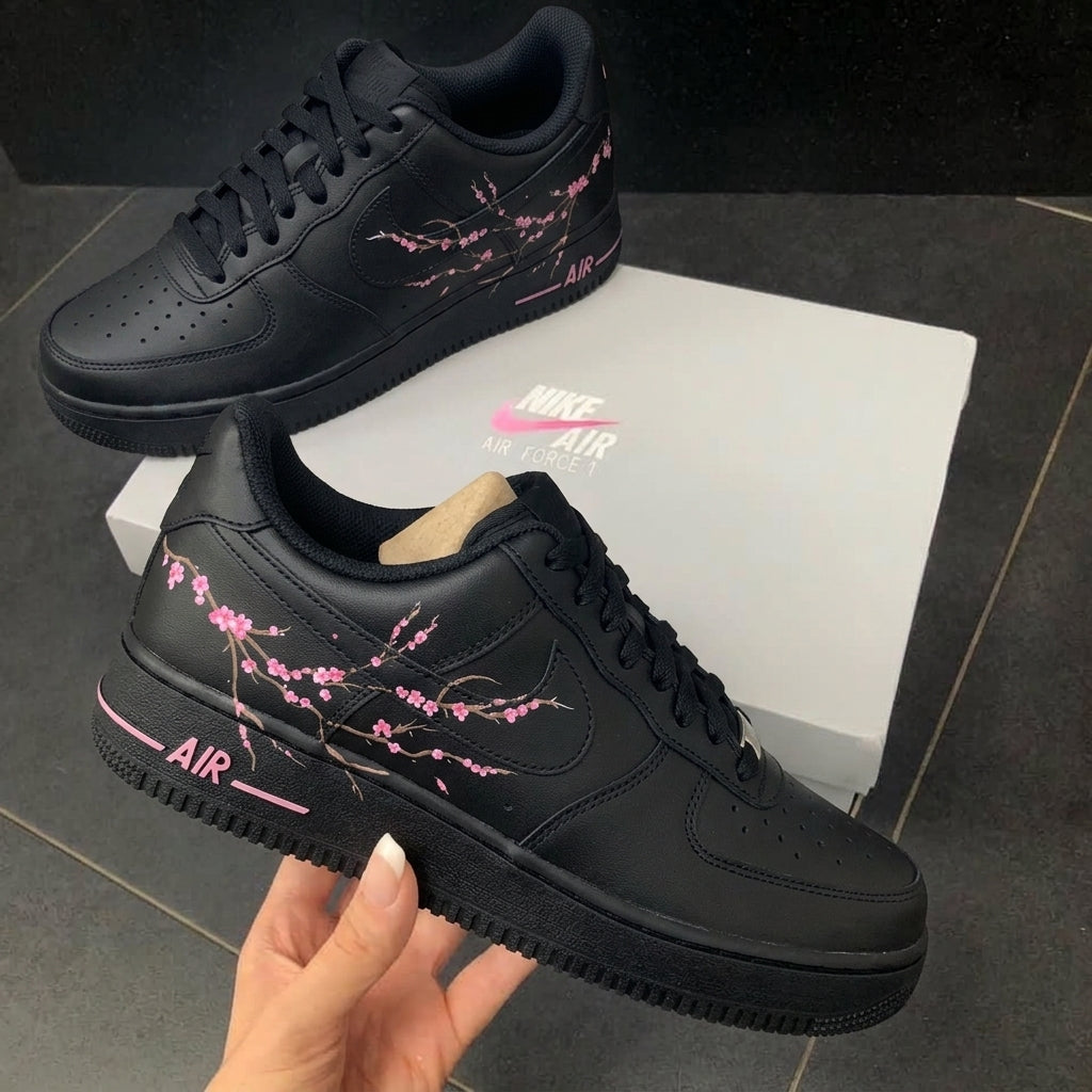 Hand Painted Pink Cherry Blossoms FLower Custom Air Force 1 Sneakers