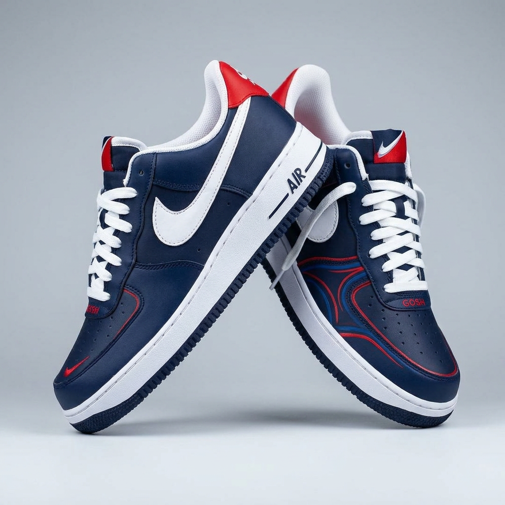 Hand Painted Navy Red Custom Air Force 1 Sneakers
