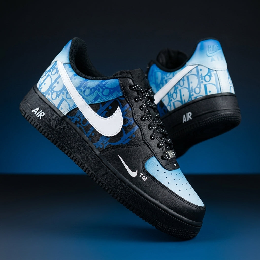Hand Painted Blue Black Custom Air Force 1 Sneakers