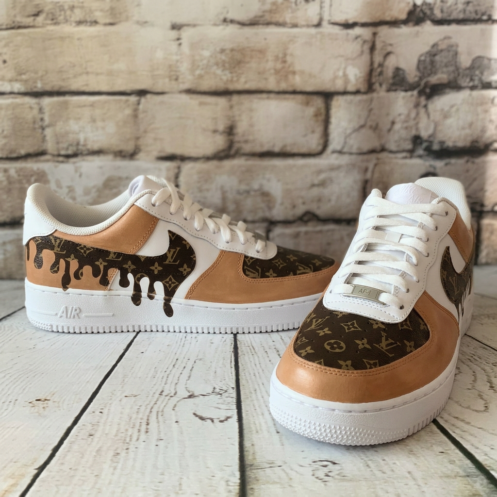 Custom Hand Painted Brown Drip Air Force 1 Sneakers