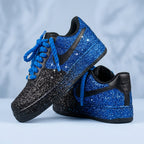Hand Painted Blue Black Glitter Custom Air Force 1 Sneakers