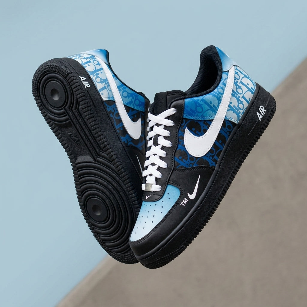 Hand Painted Blue Black Custom Air Force 1 Sneakers