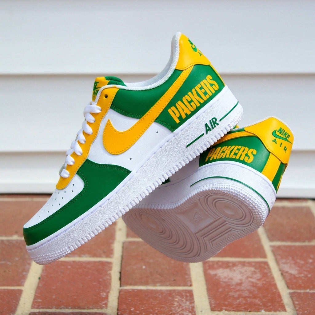 Hand Painted Green & Gold Packers Custom Air Force 1