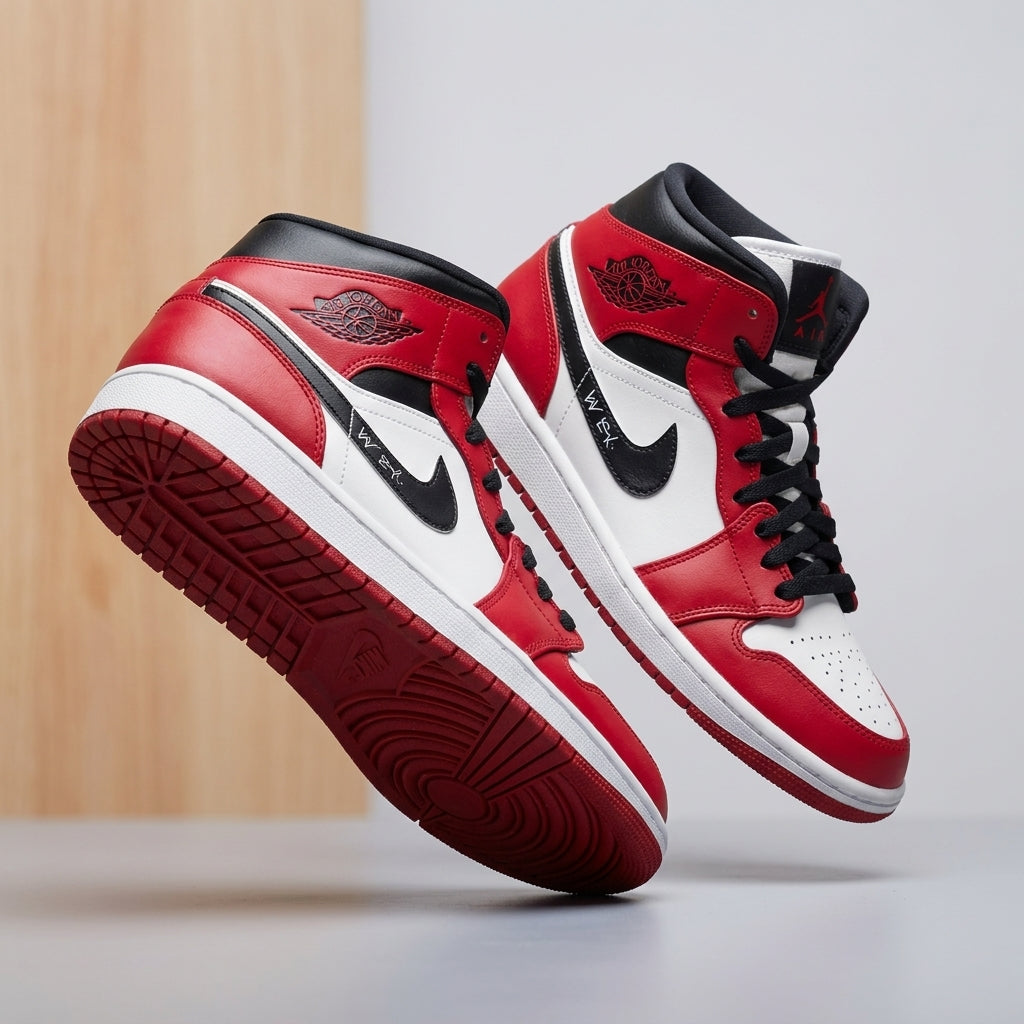 Custom Hand Painted Red Black Air Jordan 1 Sneakers