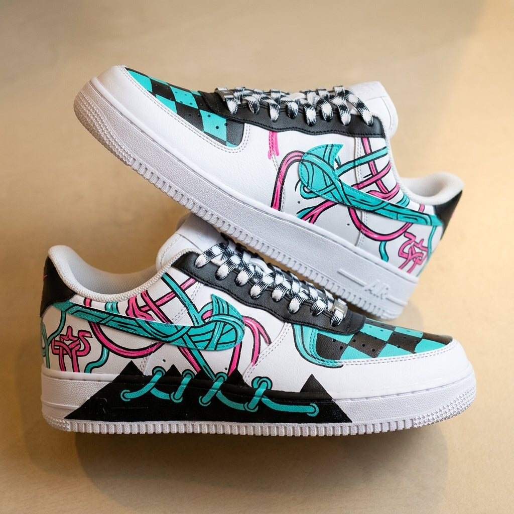 Hand Painted Teal Pink Graffiti Custom Sneakers