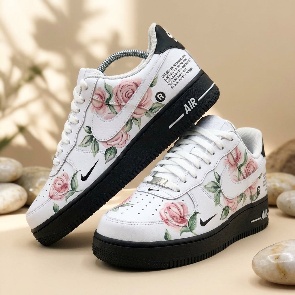 Hand Painted Pink Rose Custom Air Force 1 Sneakers