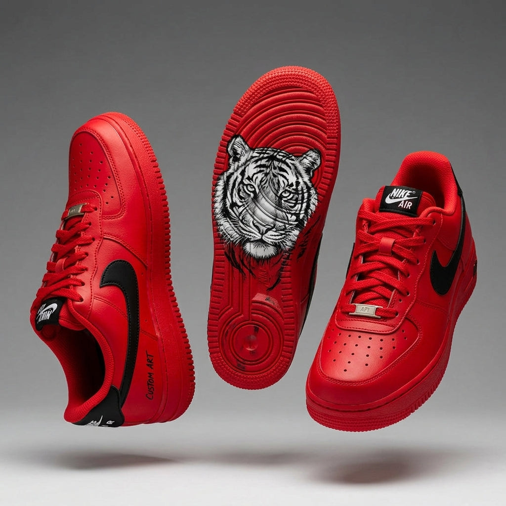 Custom Hand Painted Red Tiger Air Force 1 Sneakers
