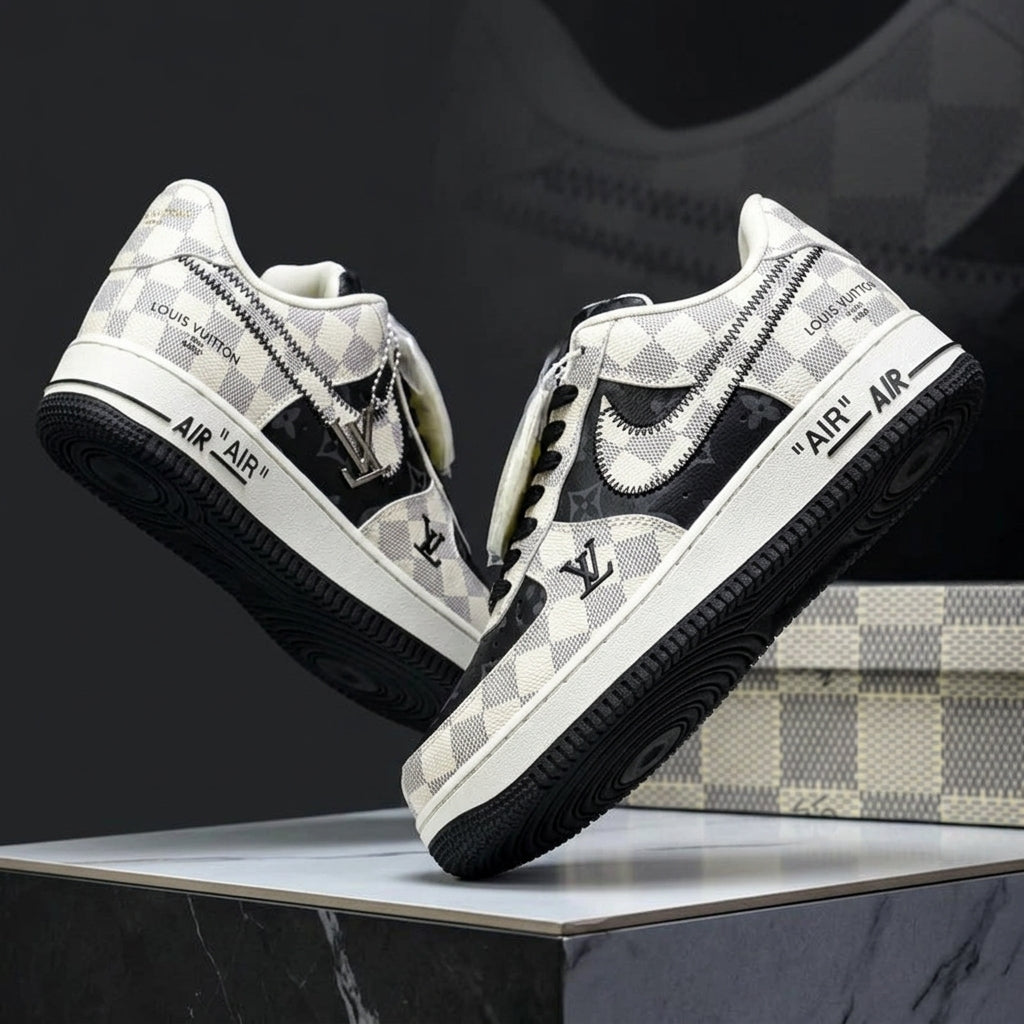 Hand Painted Black White Checkered Custom Air Force 1