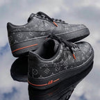 Hand Painted Black Custom Air Force 1 with Orange Accents