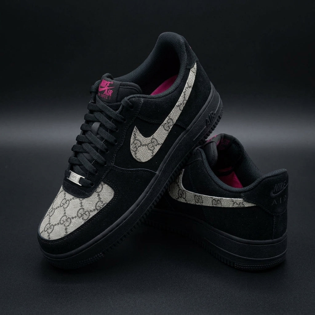 Hand Painted Custom Black Monogram Air Force 1 Sneakers
