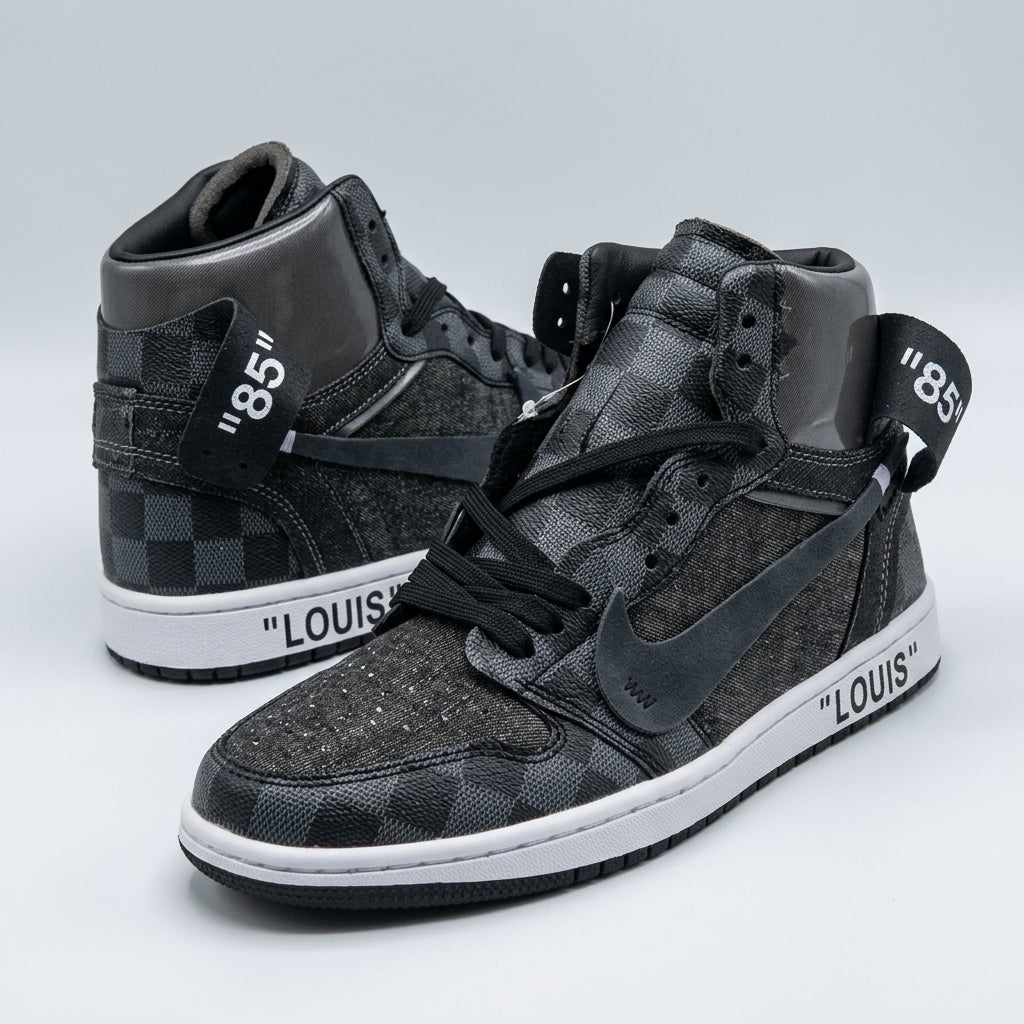 Custom Hand Painted Black Checkerboard High Top Sneakers