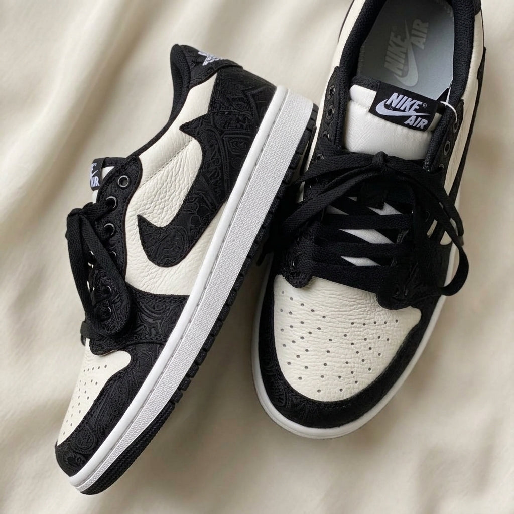 Hand Painted Black & Beige Custom Air Jordan 1 Sneakers