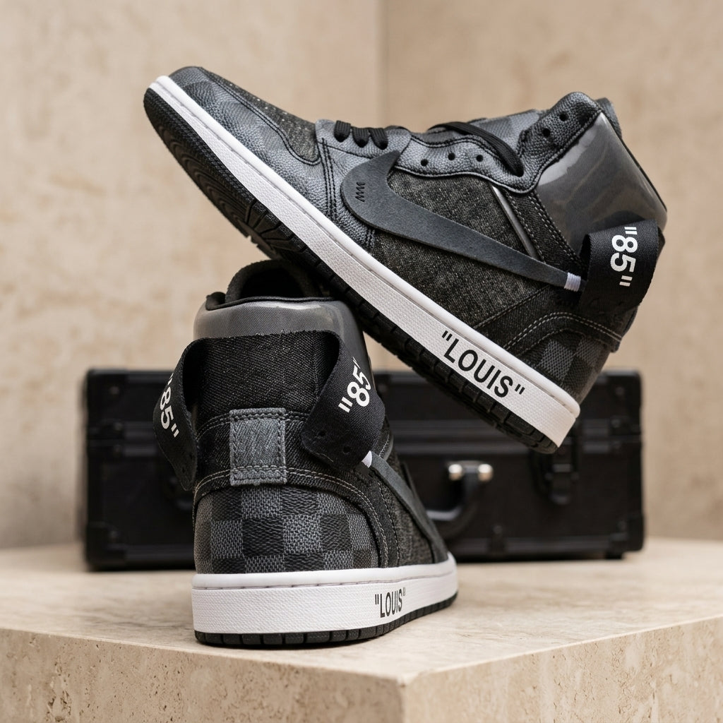 Hand Painted Black Checkerboard Custom High Top Sneakers