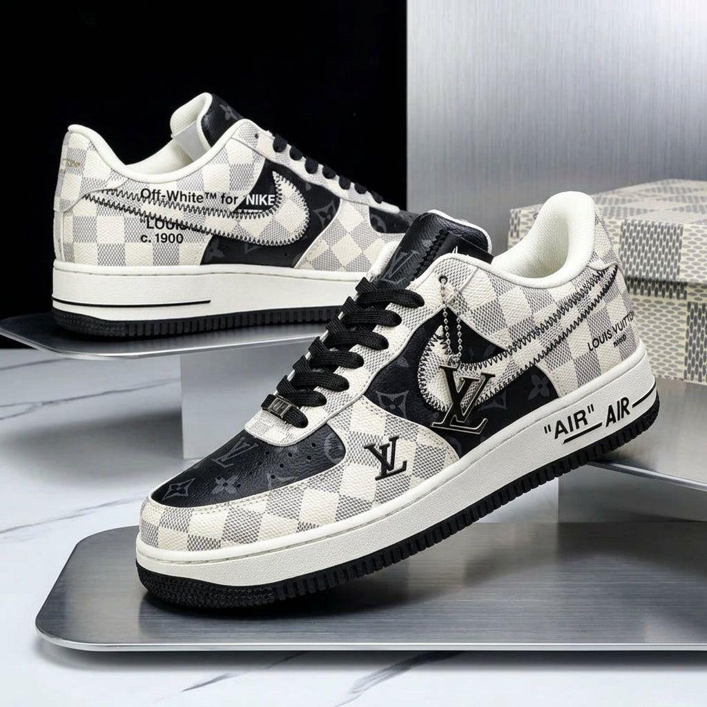 Hand Painted Black White Checkered Custom Air Force 1