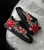 Embroidery Rose Red Green Black Custom Air Force 1
