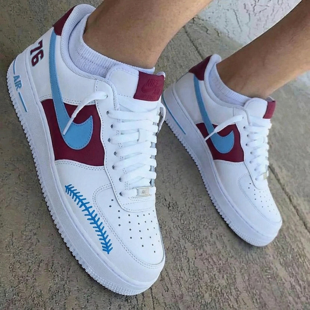 76 Baseball Stitch Burgundy BaBlue Custom Air Force 1