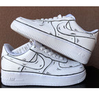 Black White Line Cartoon Graffiti Custom Air Force 1