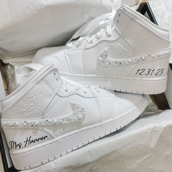 White Pearl Wedding High Top Custom Air Force 1