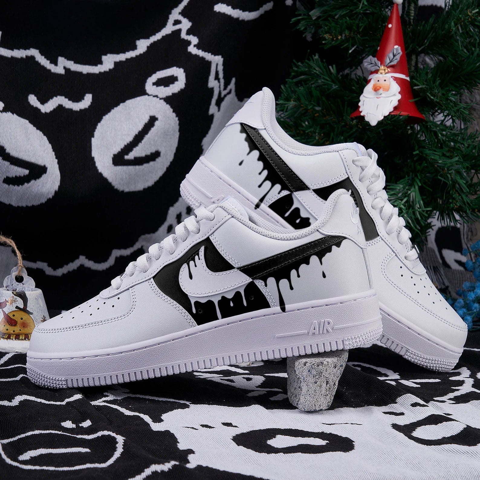 Handpainted Gradient Black White Drip Custom Air Force 1
