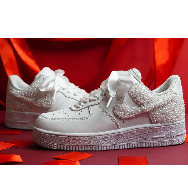 Pearl Ribbon Wedding Handwork Custom Air Force 1