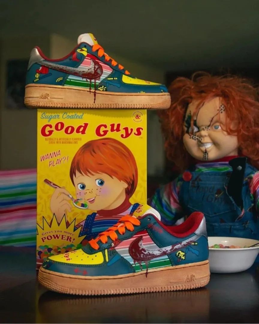 Blue Yellow Dripping Blood Swoosh Custom Air Force 1