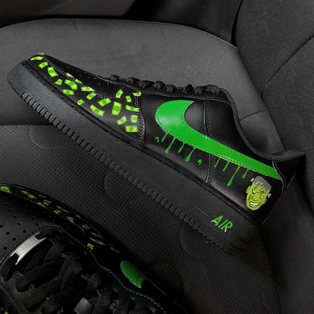 Green Black Money Monster Dripping Swoosh Custom Air Force 1
