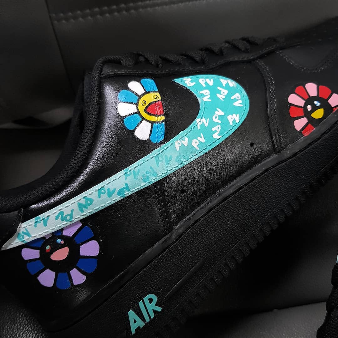 Flower Black Blue Purple Custom Air Force 1