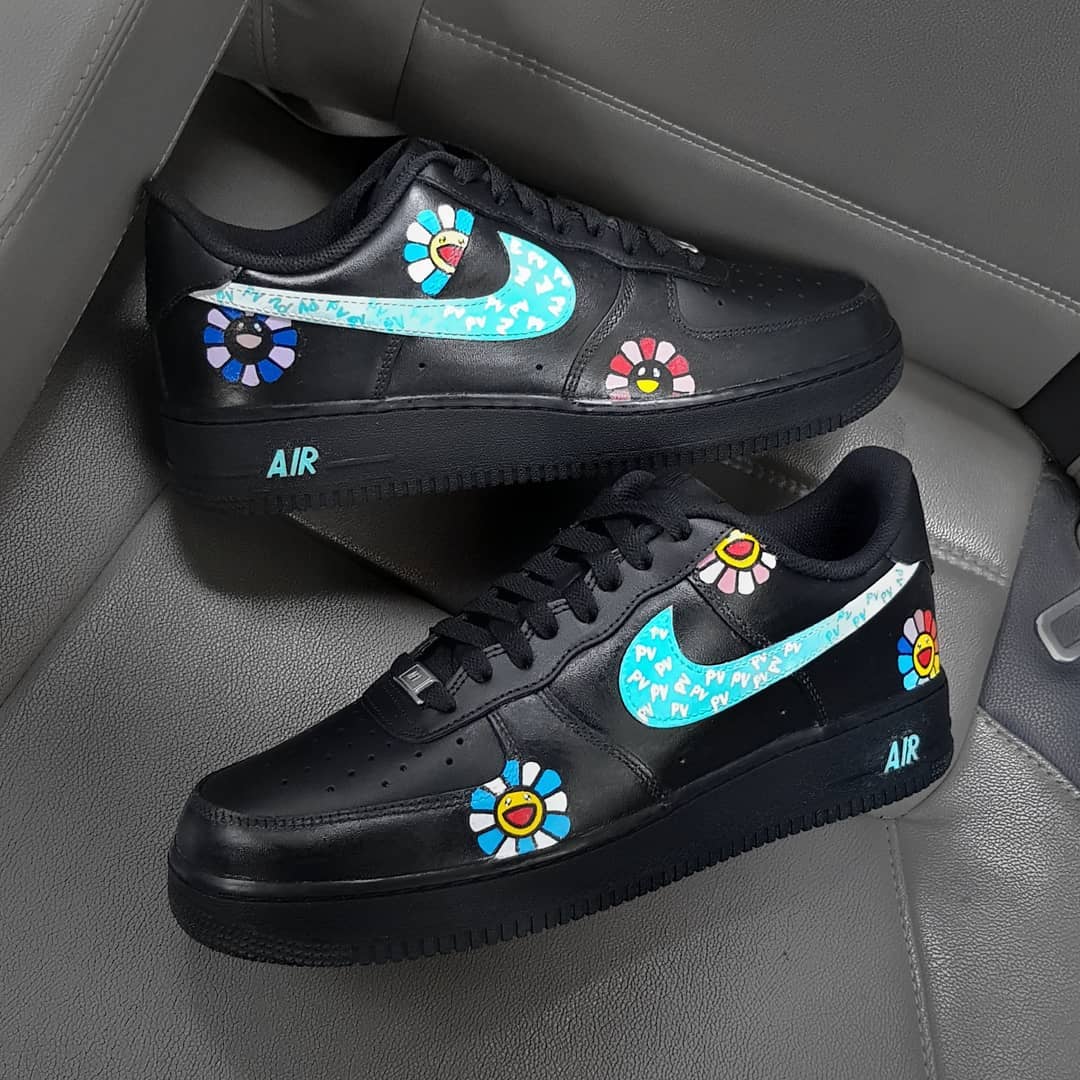 Flower Black Blue Purple Custom Air Force 1