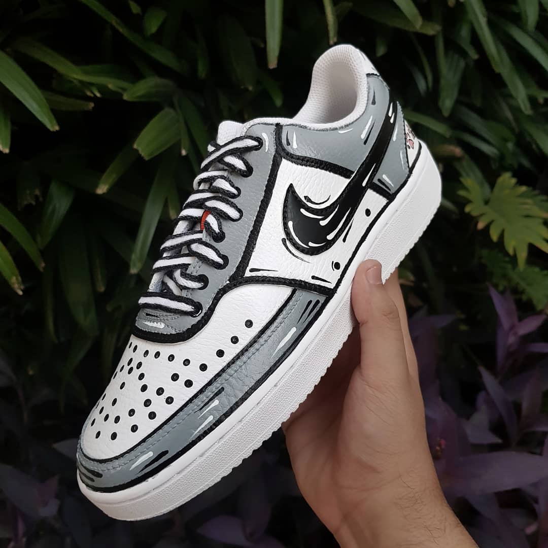 Gray Black White Cartoon Custom Nike Court