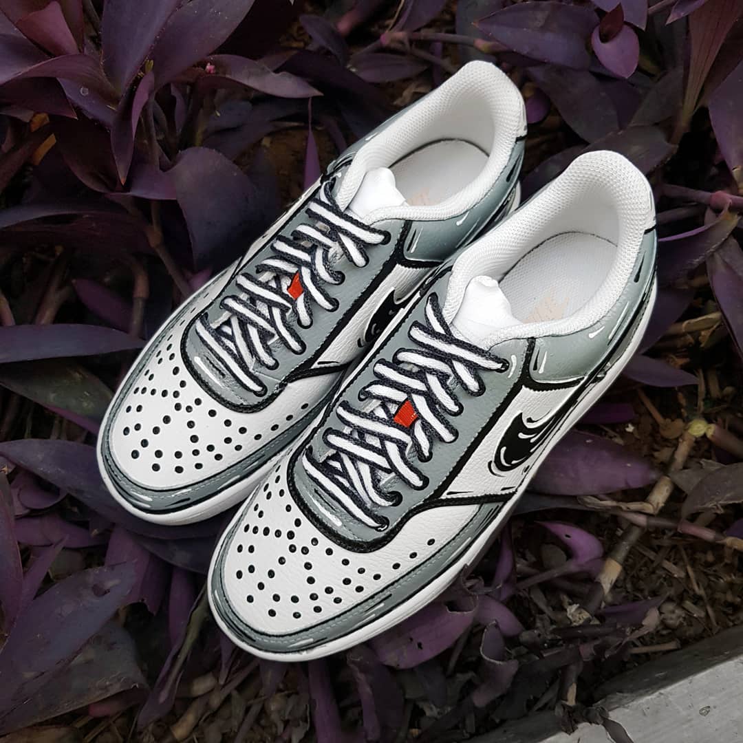 Gray Black White Cartoon Custom Nike Court