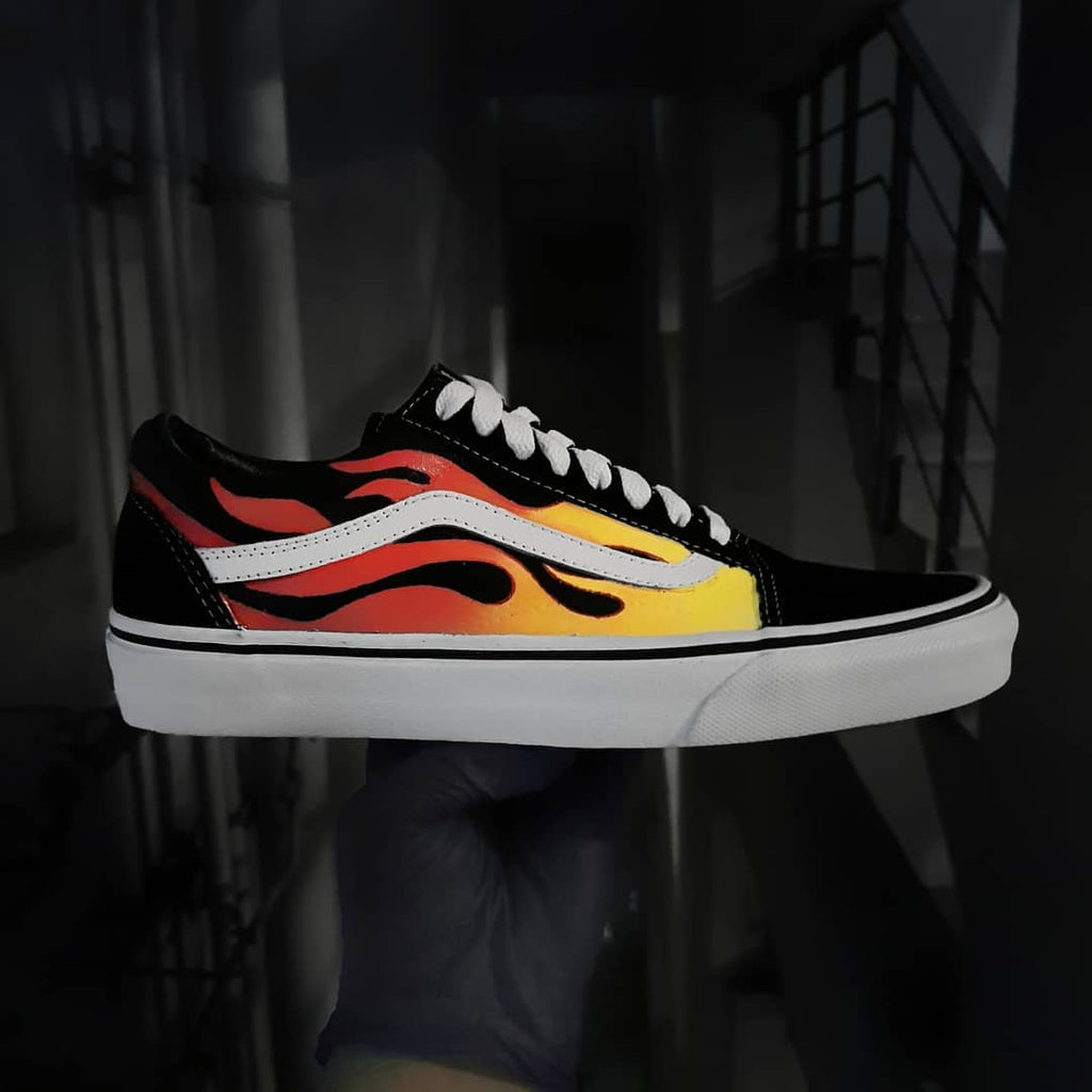 Ood School Flame Custom Vans