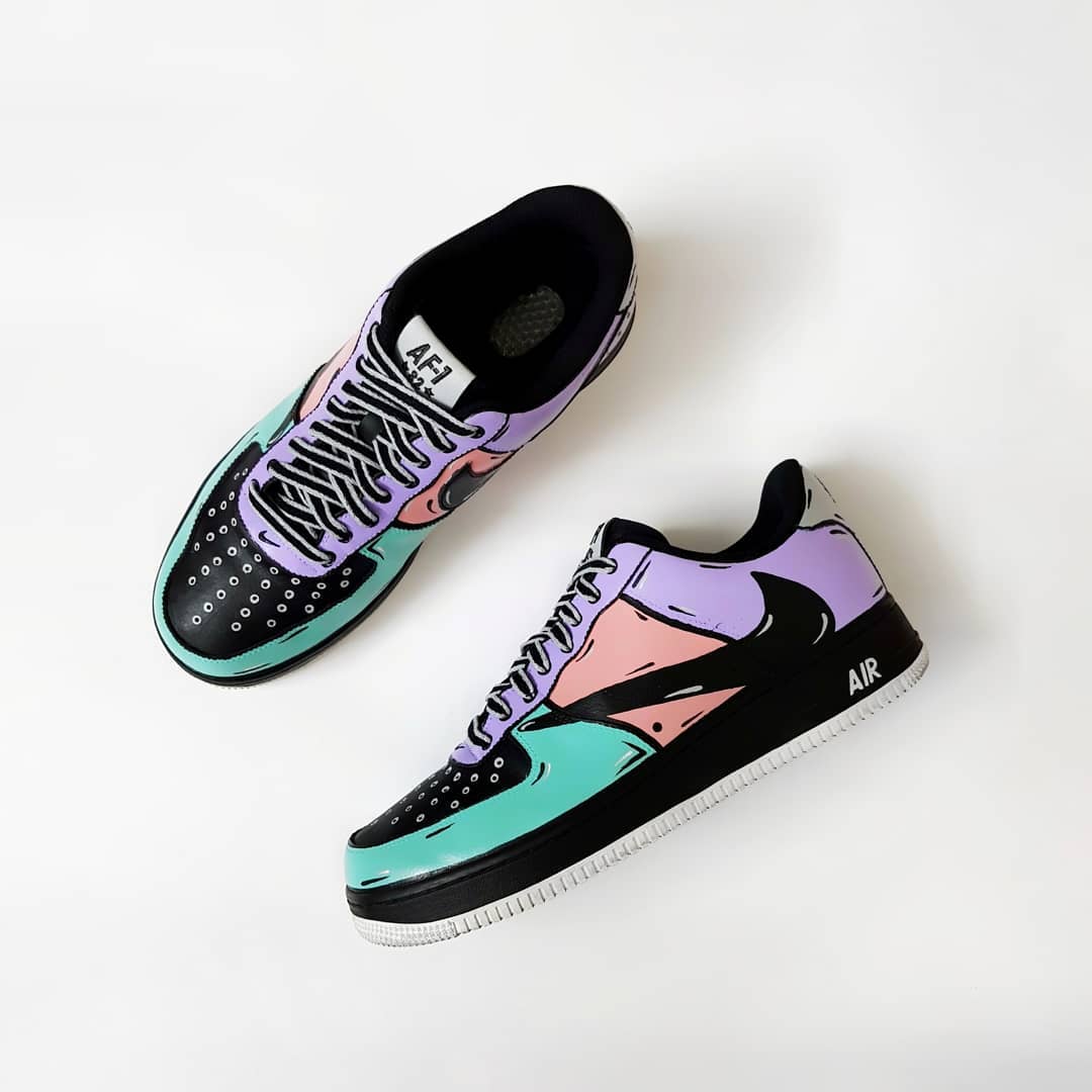 Navy Blue Pink Purple Reverse Swoosh Custom Air Force 1