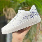 Hand-Painted Purple Cherry Blossom Custom Air Force 1, Delicate Falling Floral Petal Design with Optional Gradient Purple Laces Custom Sneakers, Aesthetic Unique Casual Shoes for Men & Women