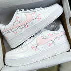 Hand Painted Pink Sakura Cherry Blossom Custom Air Force 1, Cute Aesthetic Floral Design Custom Sneakers with Optional Matching Shoelaces for Women Girls