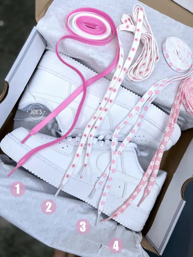 Hand Painted Pink Sakura Cherry Blossom Custom Air Force 1, Cute Aesthetic Floral Design Custom Sneakers with Optional Matching Shoelaces for Women Girls