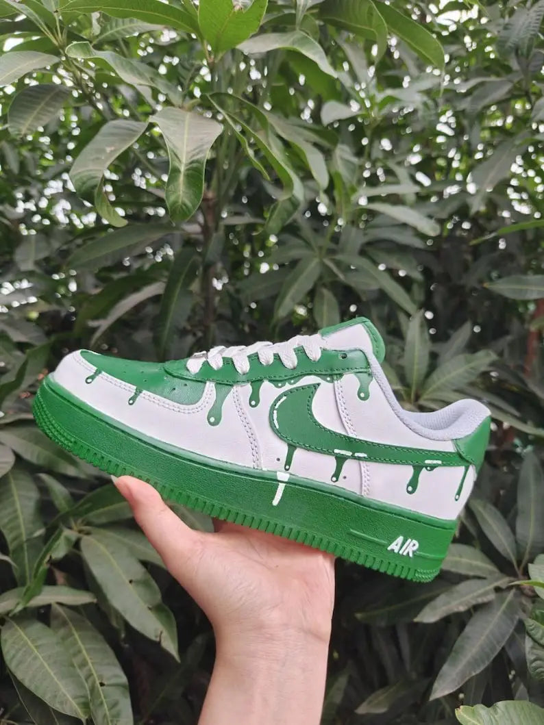 Green Drip Custom Air Force 1 Sneakers