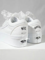 Custom Air Force 1 White Pearl Decor Bridal Custom Sneakers, Personalized Platform Wedding Shoes with Organza Ribbon Laces, Customizable Name & Date Non-slip Bride Wedding Trainers