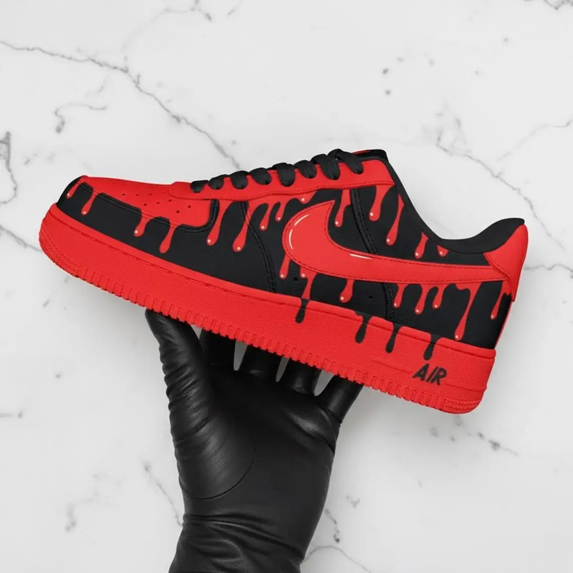 Unique Hand Painted Red Black Drip Design Custom Air Force 1 Custom Sneakers Hip Hop Streetwear Unisex Cool Trendy Casual Sports Shoes
