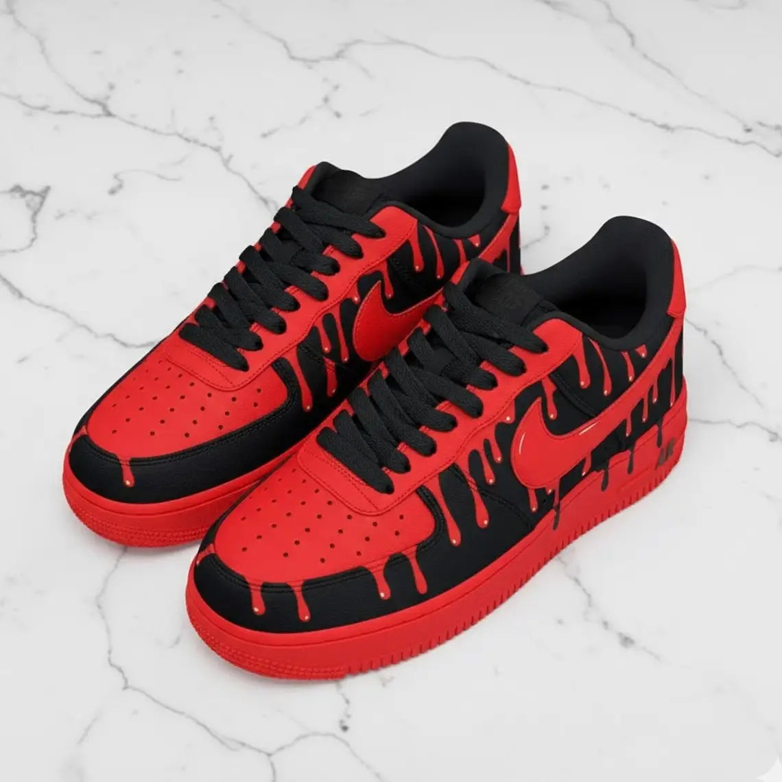 Unique Hand Painted Red Black Drip Design Custom Air Force 1 Custom Sneakers Hip Hop Streetwear Unisex Cool Trendy Casual Sports Shoes