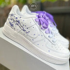 Hand-Painted Purple Cherry Blossom Custom Air Force 1, Delicate Falling Floral Petal Design with Optional Gradient Purple Laces Custom Sneakers, Aesthetic Unique Casual Shoes for Men & Women